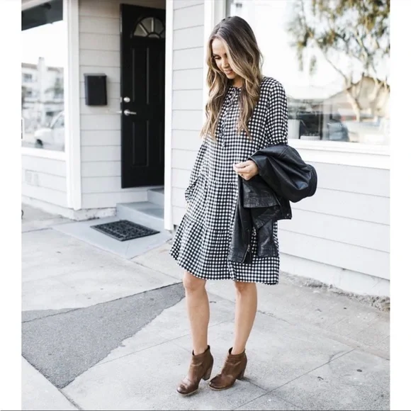 Sanctuary | Dresses | Sanctuary Britt Black White Gingham Tiered Long  Sleeve Dress M | Poshmark